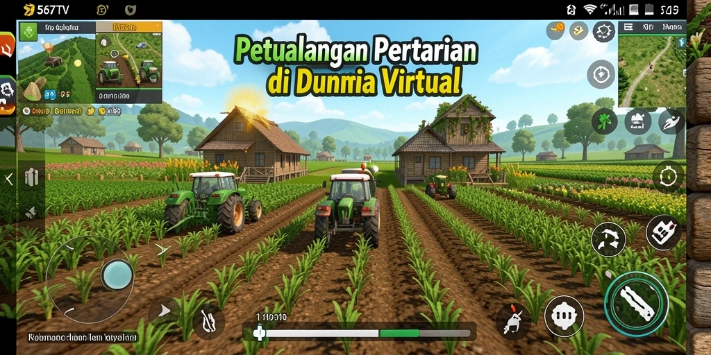Screenshot gameplay 567TV menunjukkan ladang penuh tanaman hijau.