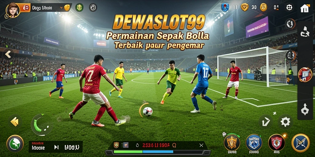 Tampilan gameplay DEWASLOT99 dengan aksi sepak bola yang mendebarkan.