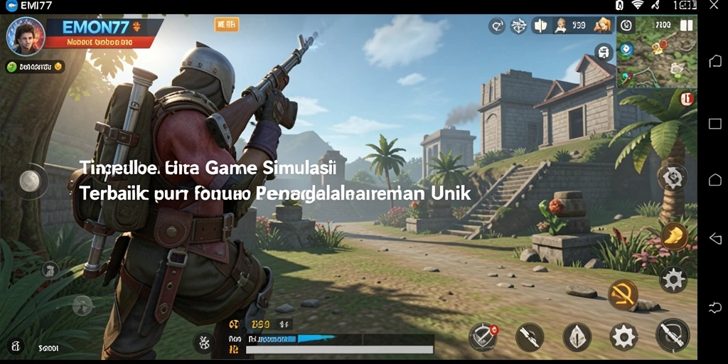 Tampilan utama gameplay EMON77 menampilkan dunia simulasi yang interaktif.