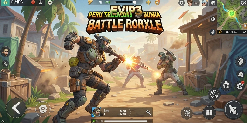 Tampilan gameplay seru dan mendebarkan di EVIP3 Battle Royale.