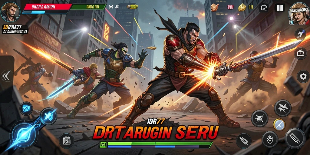 Screenshot gameplay <strong>IDR77</strong> menampilkan aksi mendebarkan dan karakter kuat.