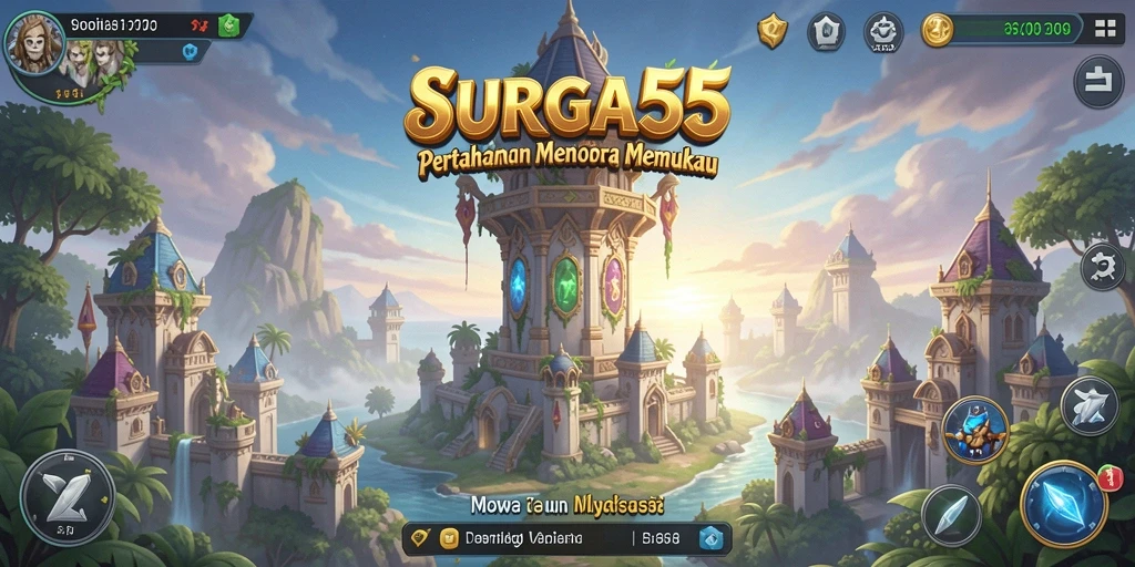 Tampilan menara dan musuh dalam SURGA55 yang mengesankan.